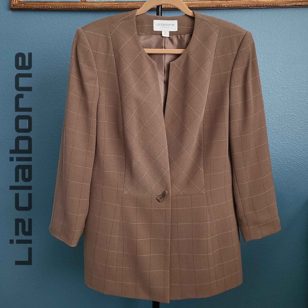 LIZ CLAIBORNE ~ Windowpane Check Blazer ~ Size 16 - Picture 8 of 8